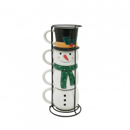 premium ceramic snowman stacking mug set