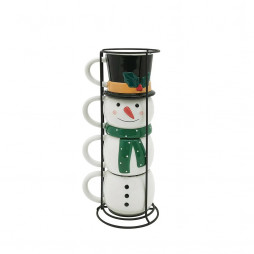premium ceramic snowman stacking mug set