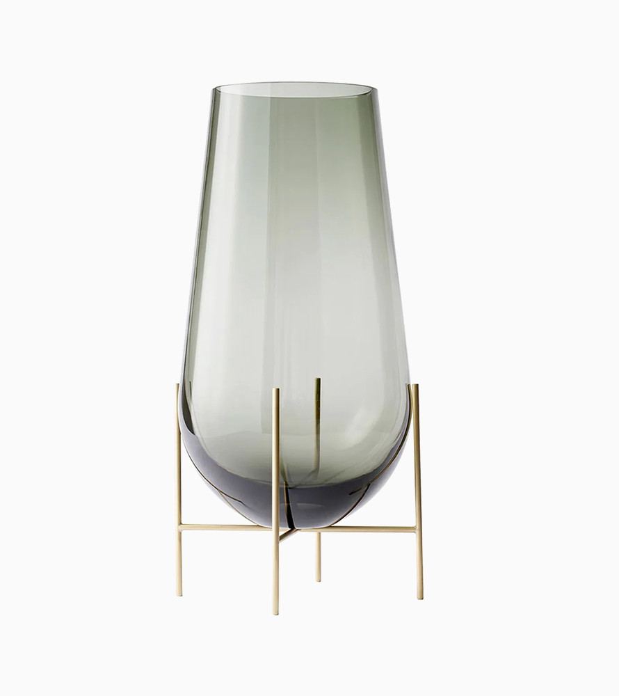 Echasse Smoke Brushed Brass Frame Glass Vase