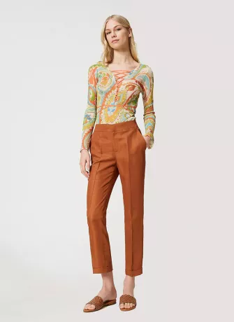 Women Slim Fit White Lycra Blend Trousers