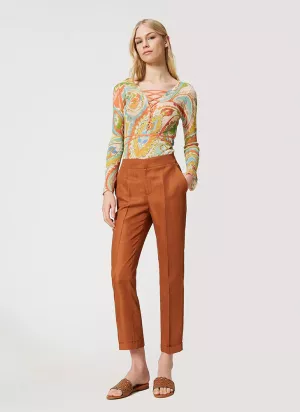 Women Slim Fit White Lycra Blend Trousers