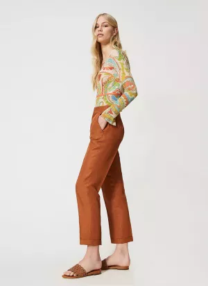 Women Slim Fit White Lycra Blend Trousers