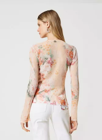 Flower printed cotton blend top