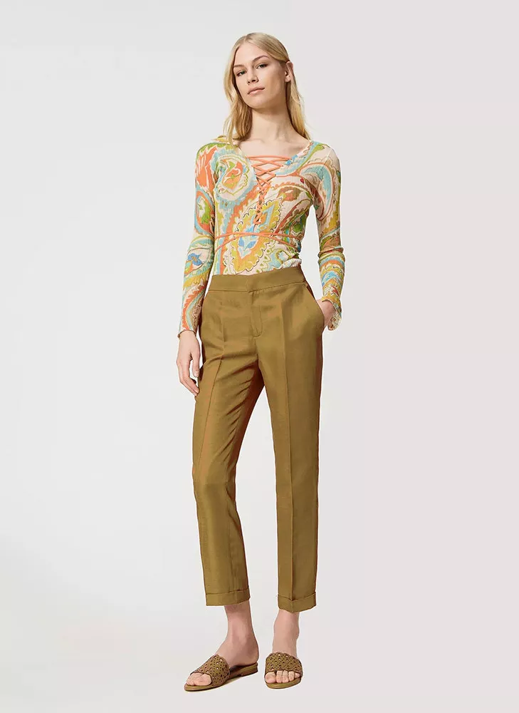 Women Slim Fit White Lycra Blend Trousers