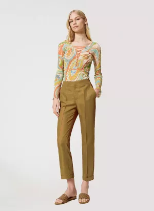 Women Slim Fit White Lycra Blend Trousers