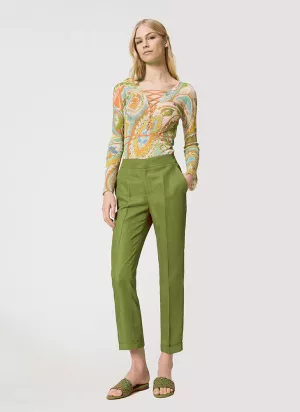 Women Slim Fit White Lycra Blend Trousers