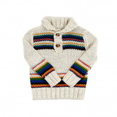 Boys Striped, Woven Round Neck Sweater