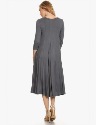Round Neck Pleated Dress