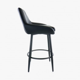 elama modern faux leather tufted bar stool in black with chrome base adjustable height