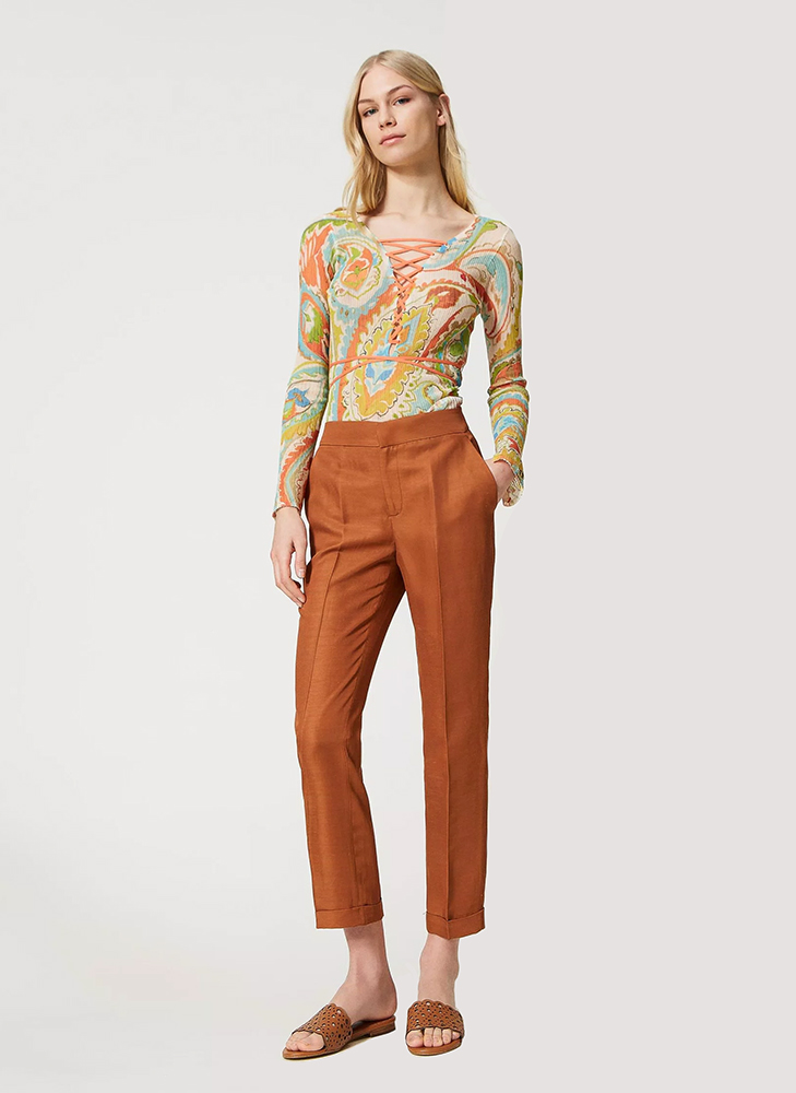 Women Slim White Trousers – Orange, Large